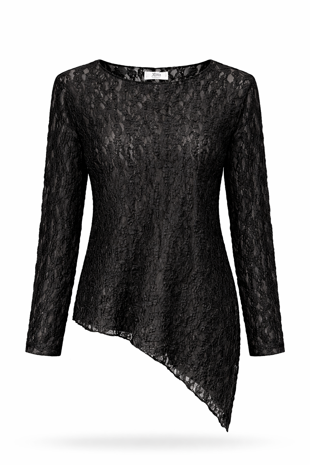 Asymmetrisches Spitzenshirt schwarz Gr. 36-42