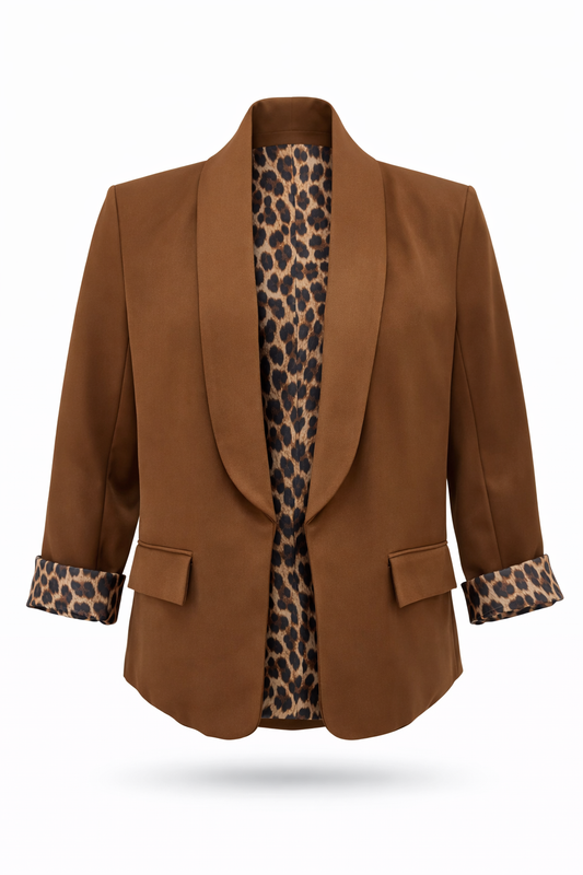 Moderner Blazer mit Reverskragen und Leo-Detail braun, Gr. 34-44