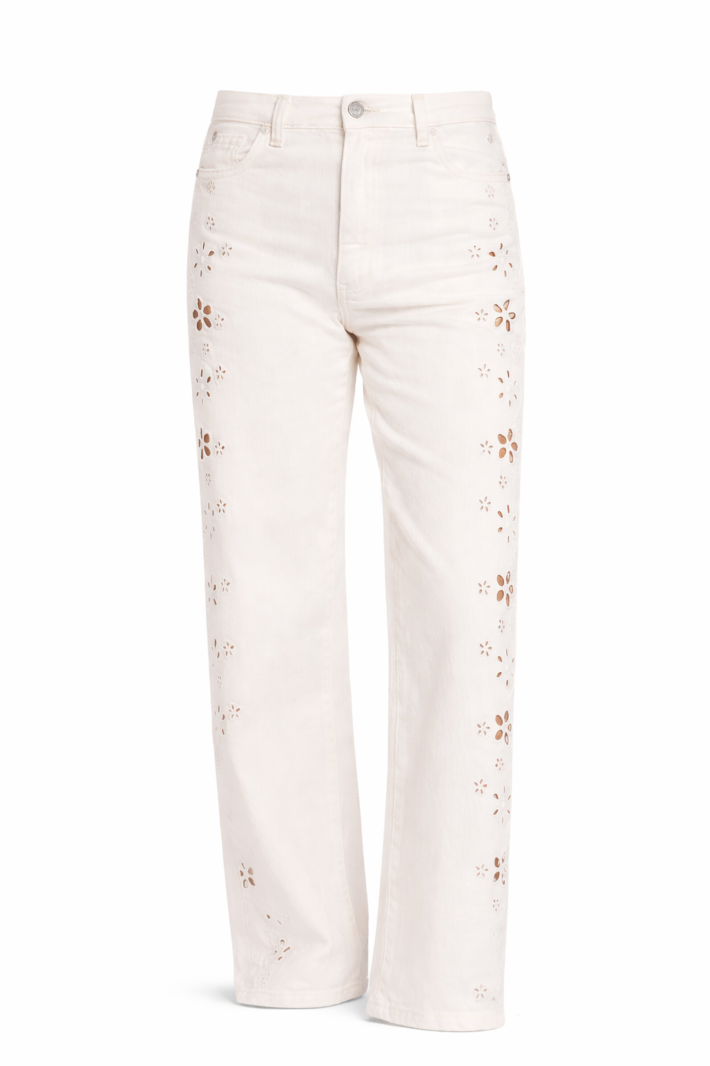 Straight-Leg Jeans mit Blumen-Lochmuster off-white, Gr. 34-42
