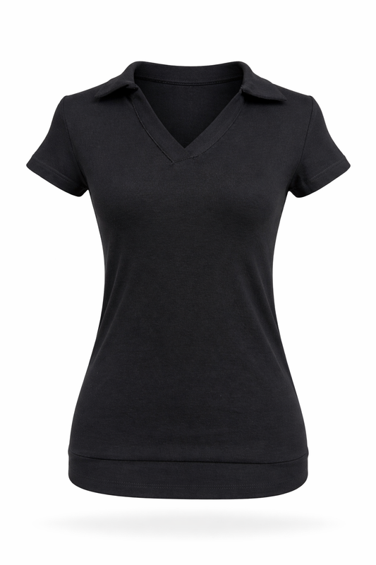 Figurbetontes Polo-Shirt schwarz, Größe 36-42