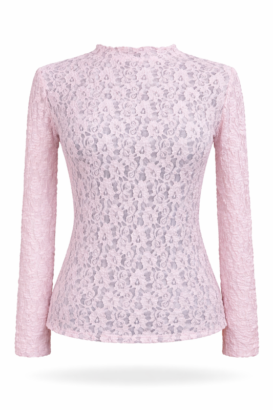 Romantisches Spitzen-Langarmshirt rosé, Größe 34-38