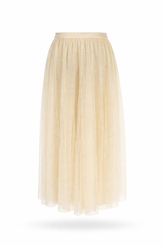 Tüllrock mit Pünktchen beige, Gr. 34-42