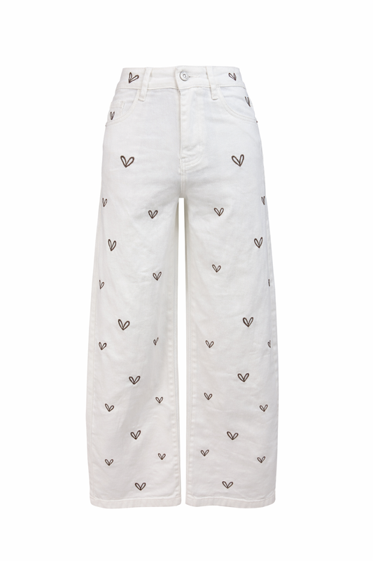 Wide-Leg Jeans mit Herz-Stickere, Gr. 36-44