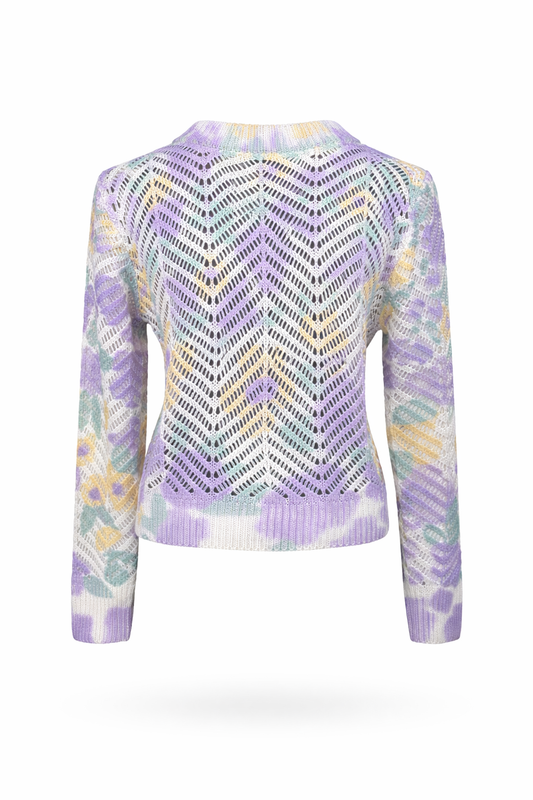 Strickpullover in Lochoptik mit Airbrush-Look lila, Gr. 34-40