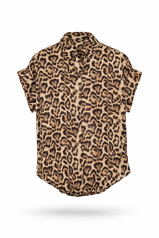 Satin-Bluse kurzarm mit Leo-Print, Gr. 36-42