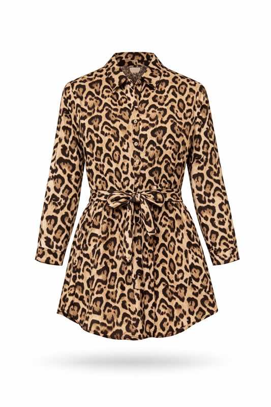 Satin-Hemdblusentunika mit Leo-Print, Gr. 36-42