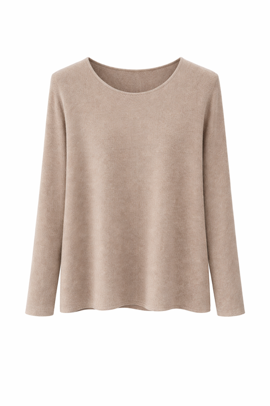 Pullover Rundhals-Ausschnitt taupe, Gr. 36-44