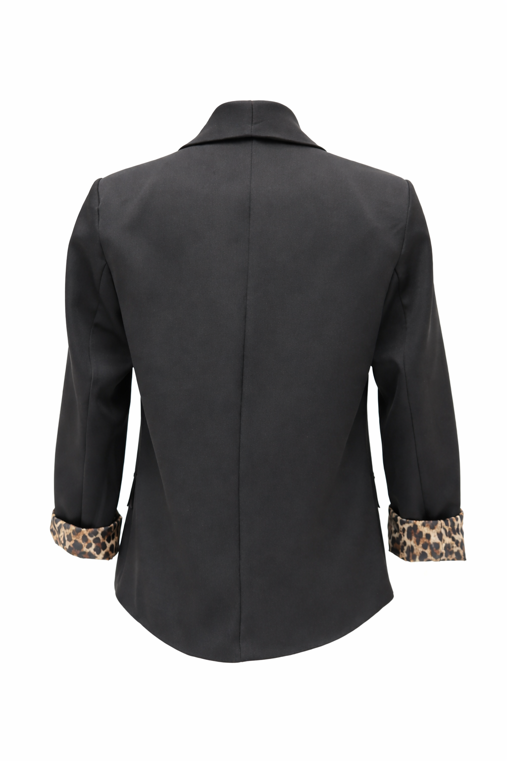 Moderner Blazer schwarz mit Reverskragen und Leo-Detail, Gr. 34-44