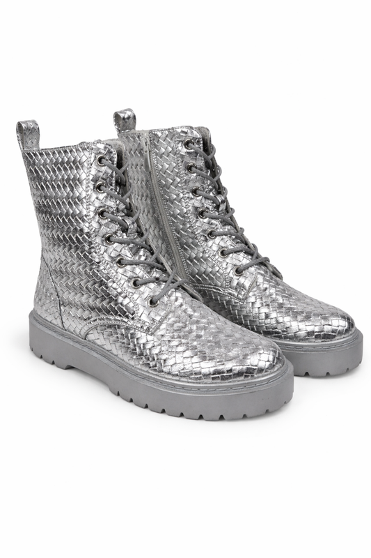 Schnürstiefeletten silber, Gr. 36-41