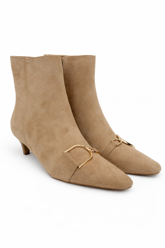 Stiefeletten Wildlederoptik camel/gold, Gr. 36-41