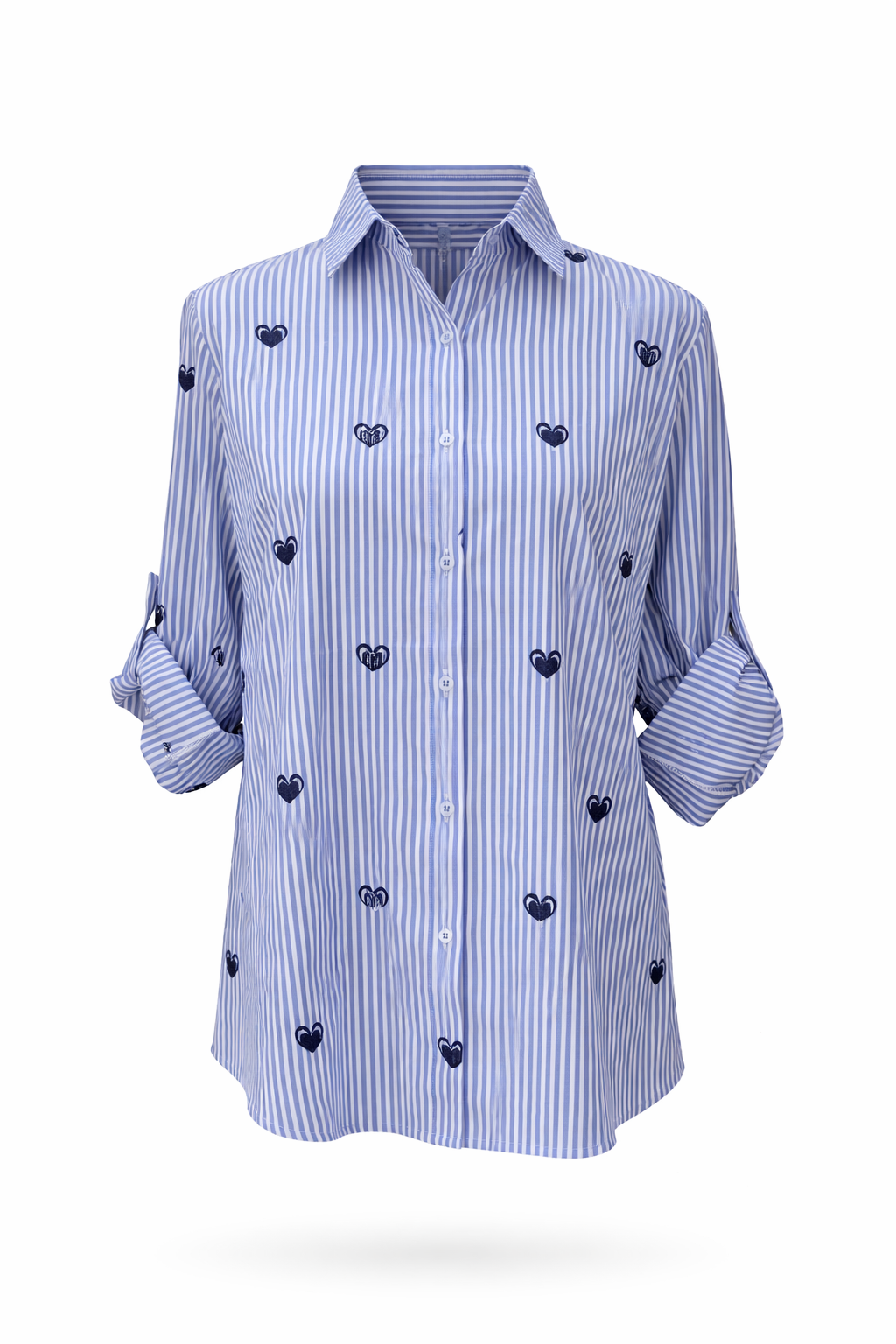 Gestreifte Bluse mit Herzstickerei blau/weiß, Gr. 36-42