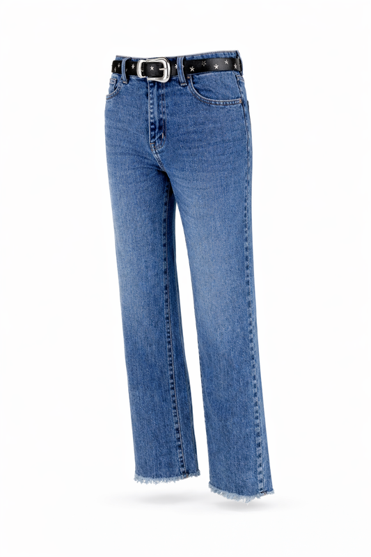 Wide-Leg Jeans Fransen blau, Gr. 34-40