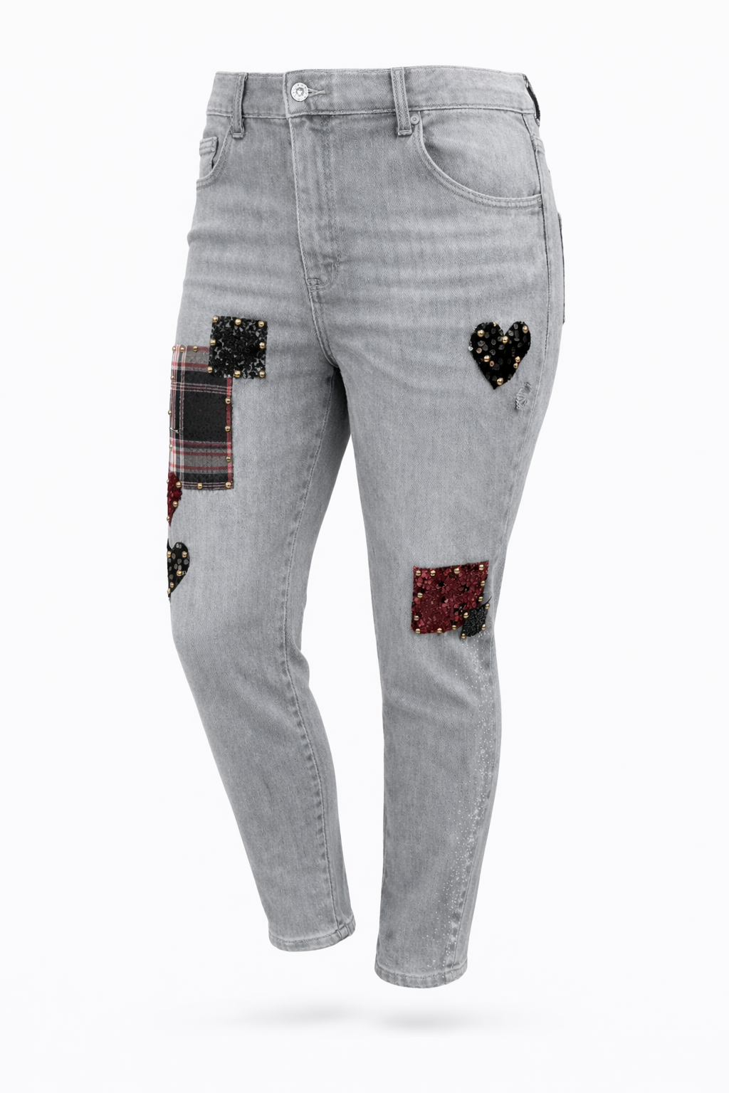 Jeans Pailletten + Patches grau, Gr. 36-42