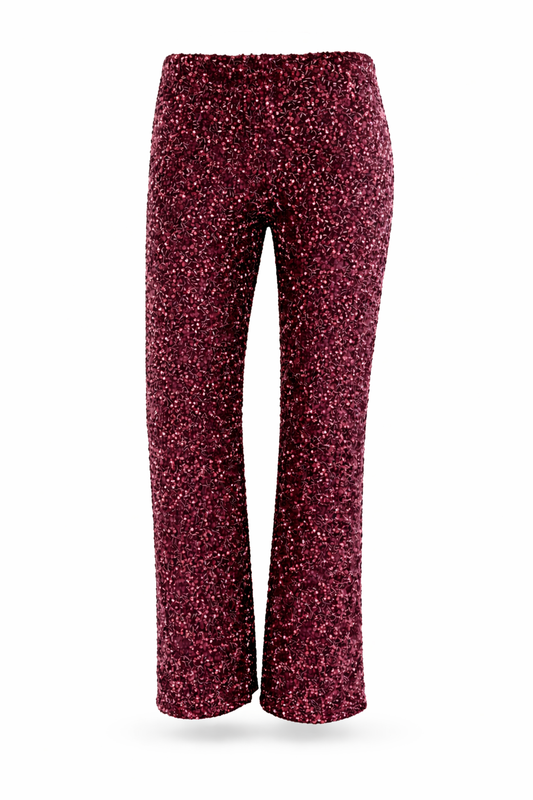 Samthose Pailletten bordeaux, Gr. 34/36 - 42/44