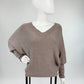 Stickpullover Oversize mit V-Ausschnitt taupe, Gr. 36-42