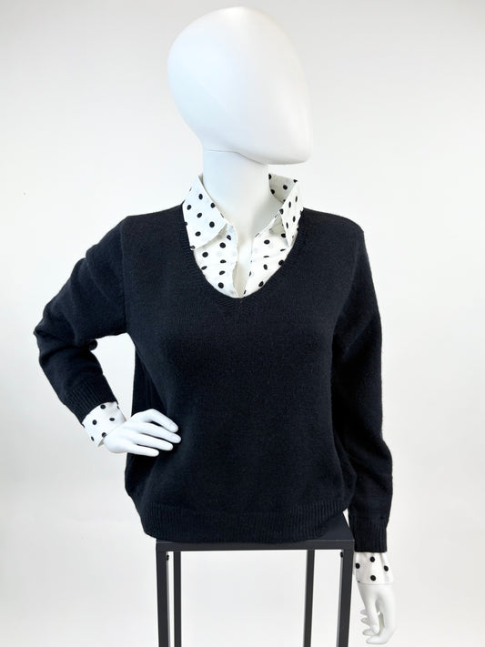 Pullover mit Polka-Dot Blusenkragen schwarz, Gr. 36-42