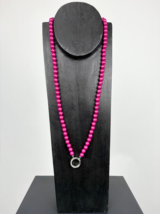 Moonligt Pearls Halskette pink & Zirkonia Ring-Anhänger