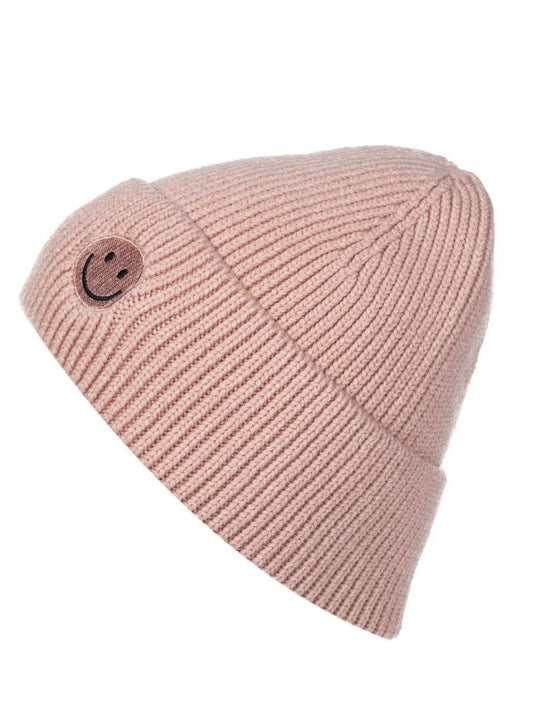 Kuschelige Beanie mit Smiley-Detail rosa