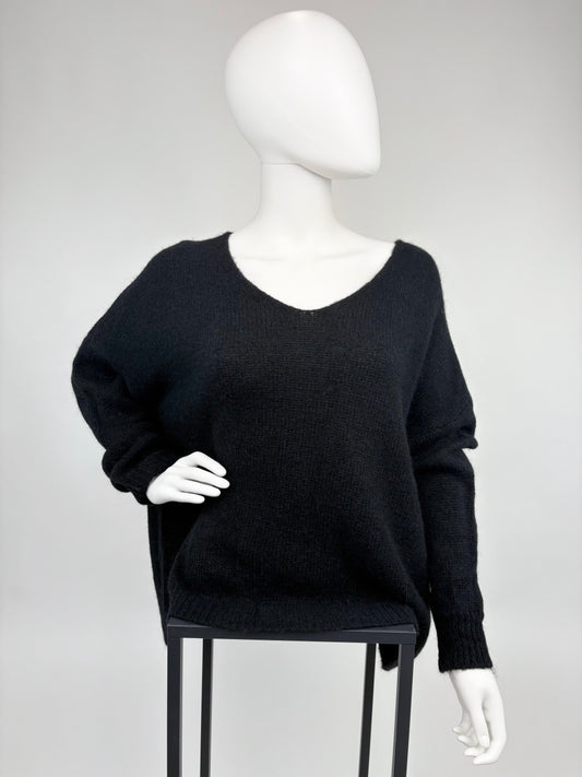 Strickpullover V-Neck schwarz, Gr. 36-42