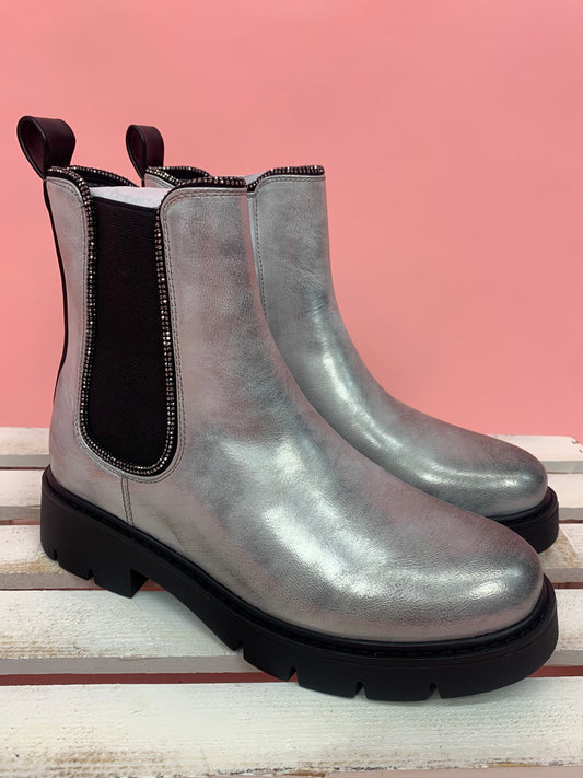 Stiefelette silber mit Glitzer, Gr. 36-41