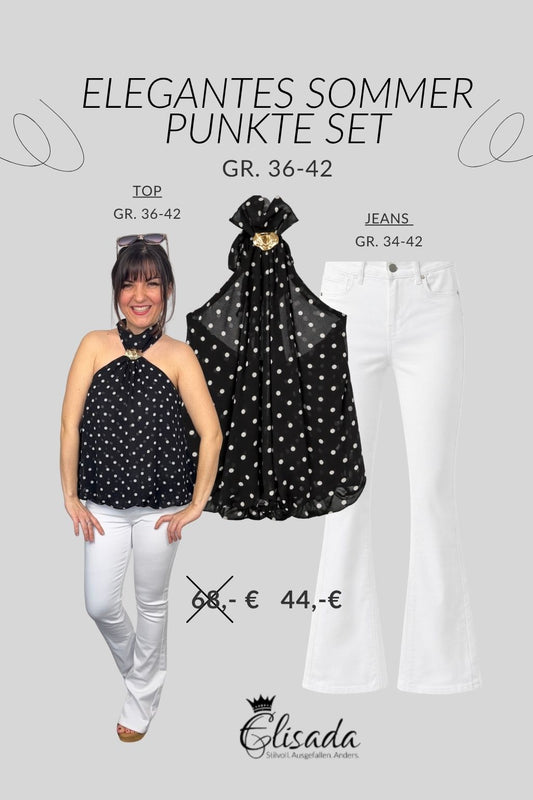 Elegantes Sommer Punkte Set schwarz, Gr. 36-42