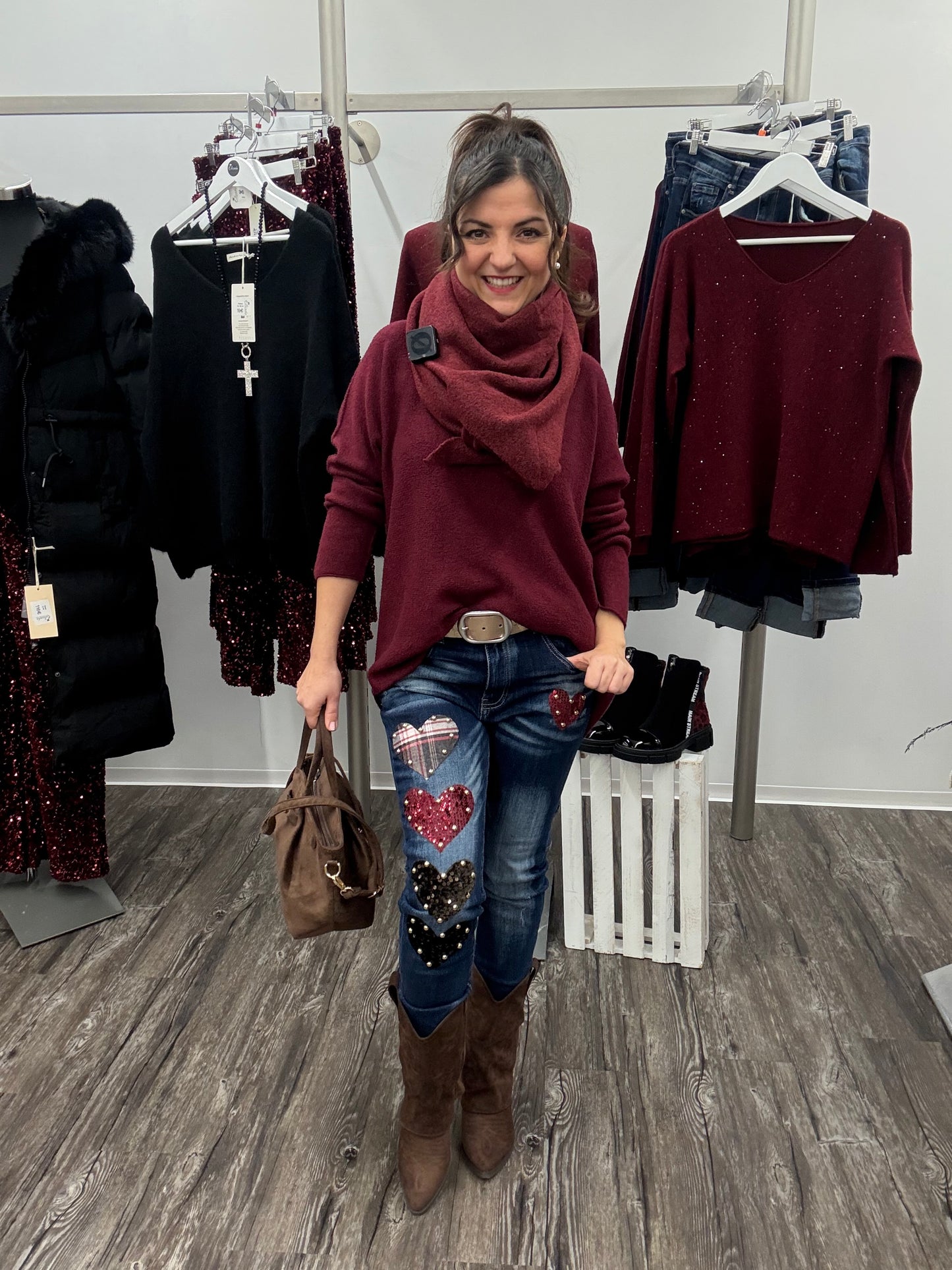 Pullover Rundhalsausschnitt bordeaux , Gr. 36-42