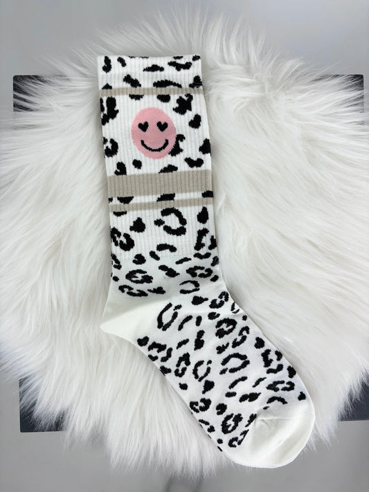 Socken Smiley + Leo-Print, Gr. 36-41