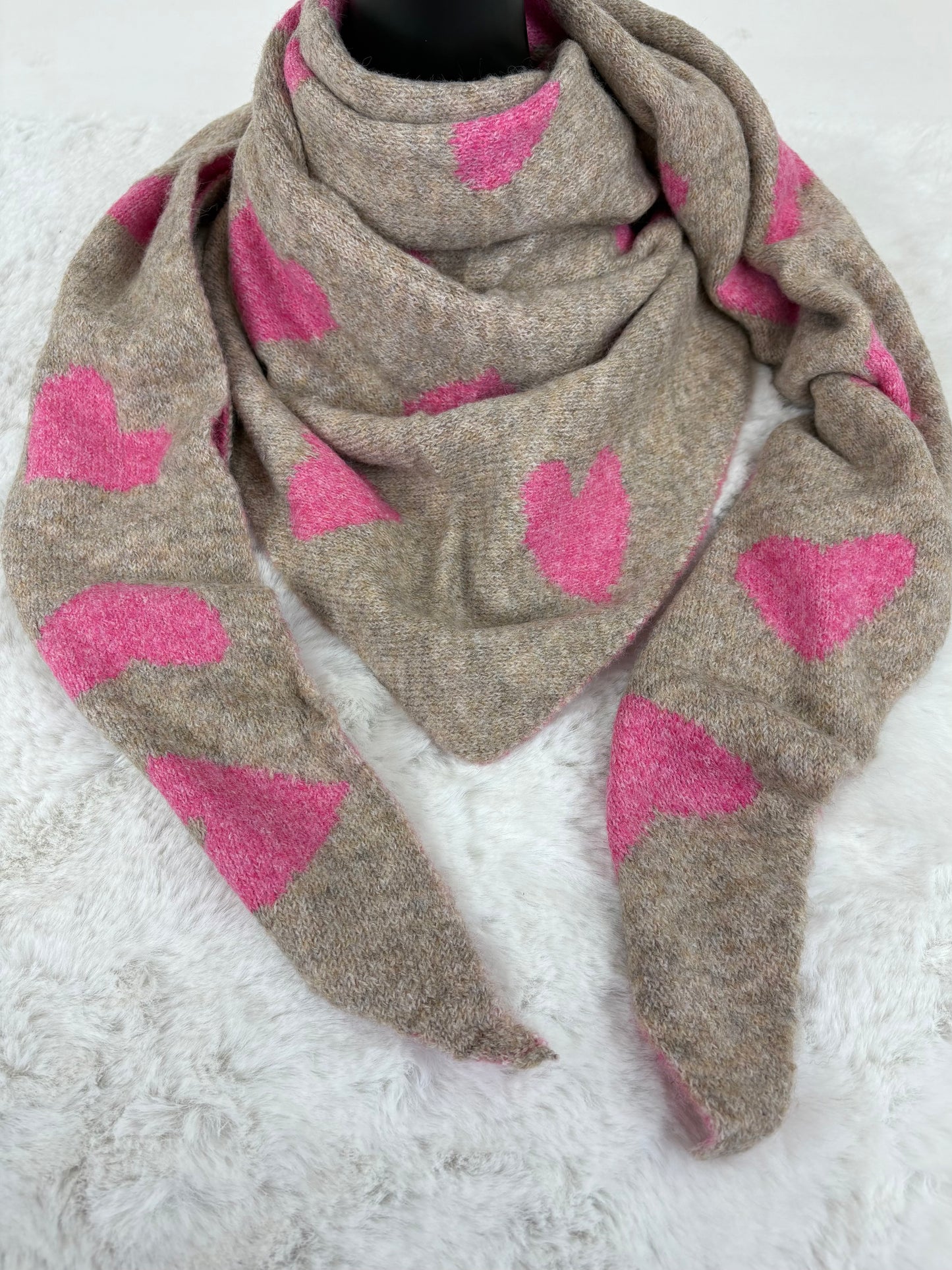 Dreieckstuch Herz taupe/pink