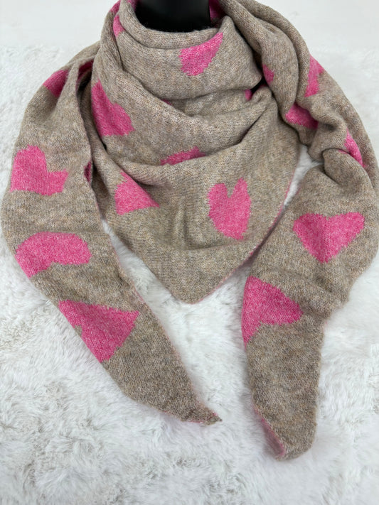 Dreieckstuch Herz taupe/pink