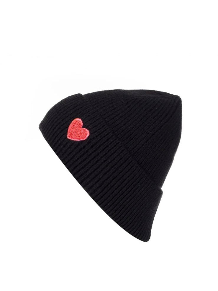 Kuschelige Beanie mit Herz-Detail schwarz/pink