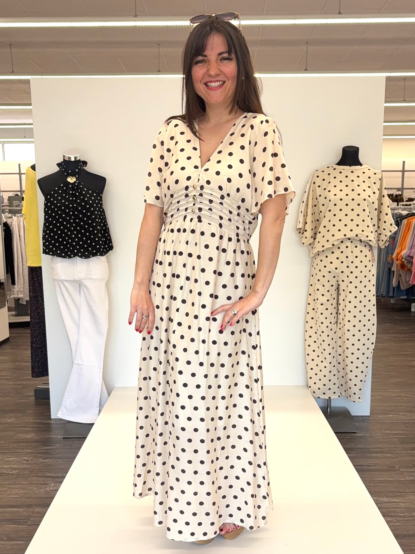 Polka Dots Kleid creme/braun, Gr. 36-42