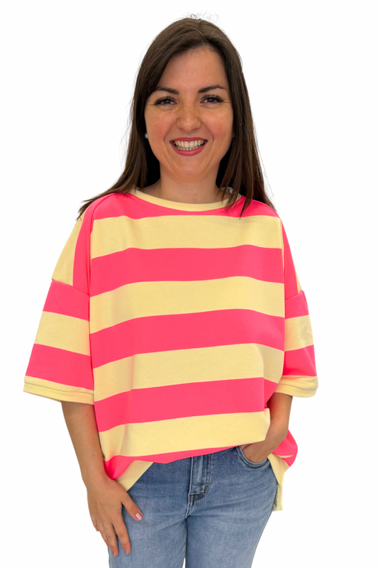Shirt mit Streifen gelb/neonpink, Gr. 38-44