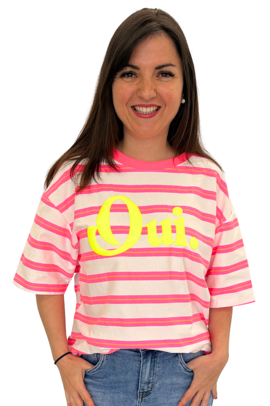 Streifen-Shirt "Oui" neon, Gr. 36-42