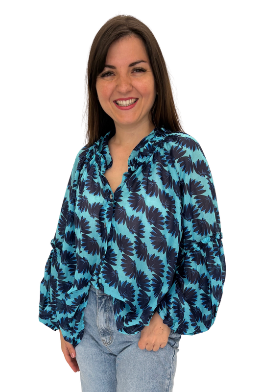Bluse mit Floralprint blau, Gr. 36-42
