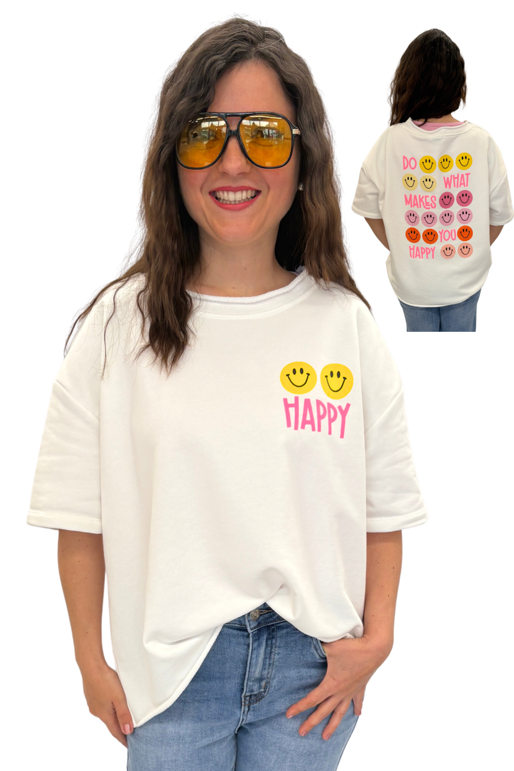 Shirt "Happy" off-white, Gr. 36-42