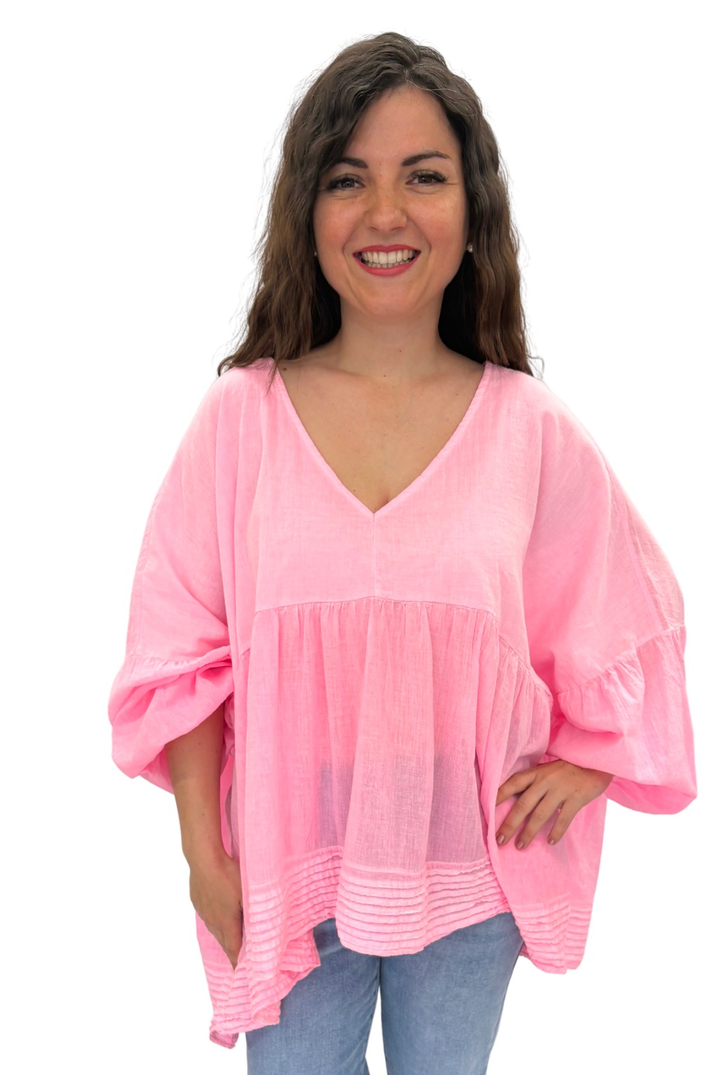 Tunika-Bluse neonpink, Gr. 38-44