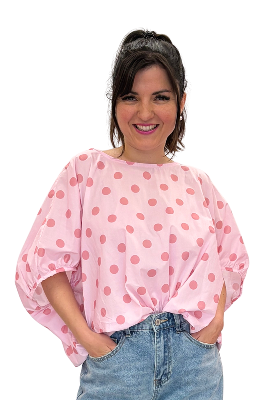 Bluse mit Punkten rosa, Gr. 38-44