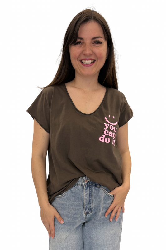T-Shirt "You can do it" braun, Gr. 36-40