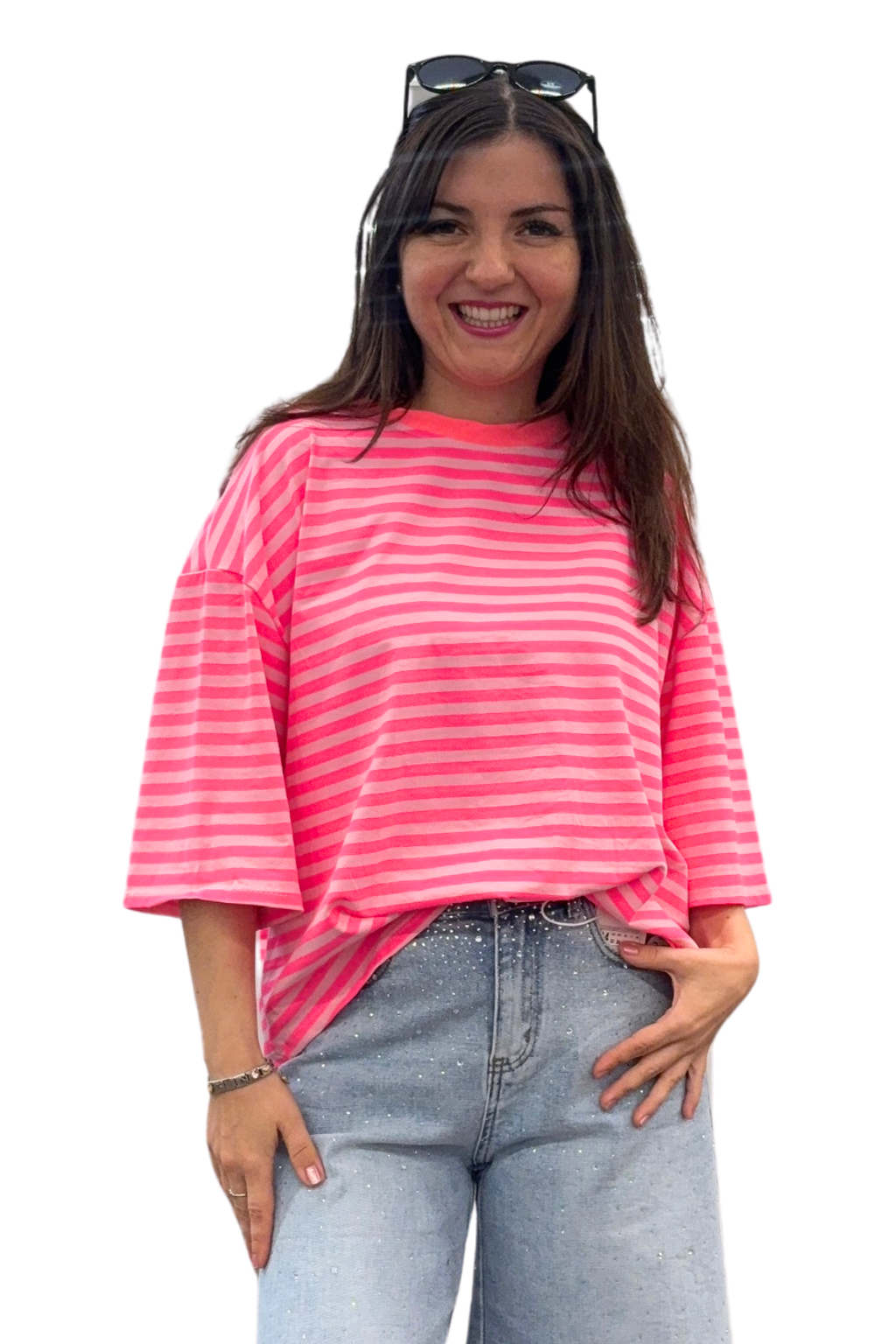 Streifenshirt neonpink, Gr. 36-42