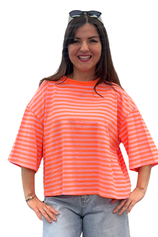 Streifenshirt neonorange, Gr. 36-42