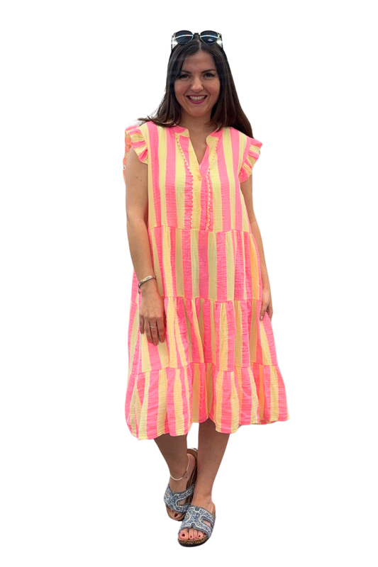 Sommerkleid Neonstreifen, Gr. 38-44