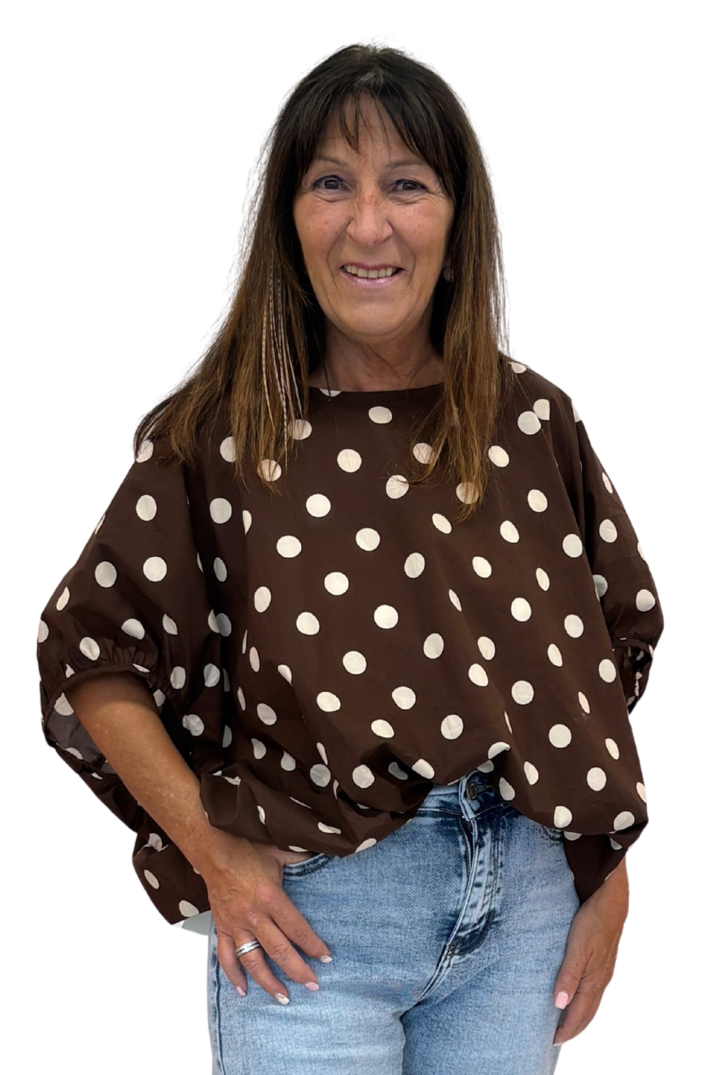 Bluse mit Punkten braun, Gr. 38-44