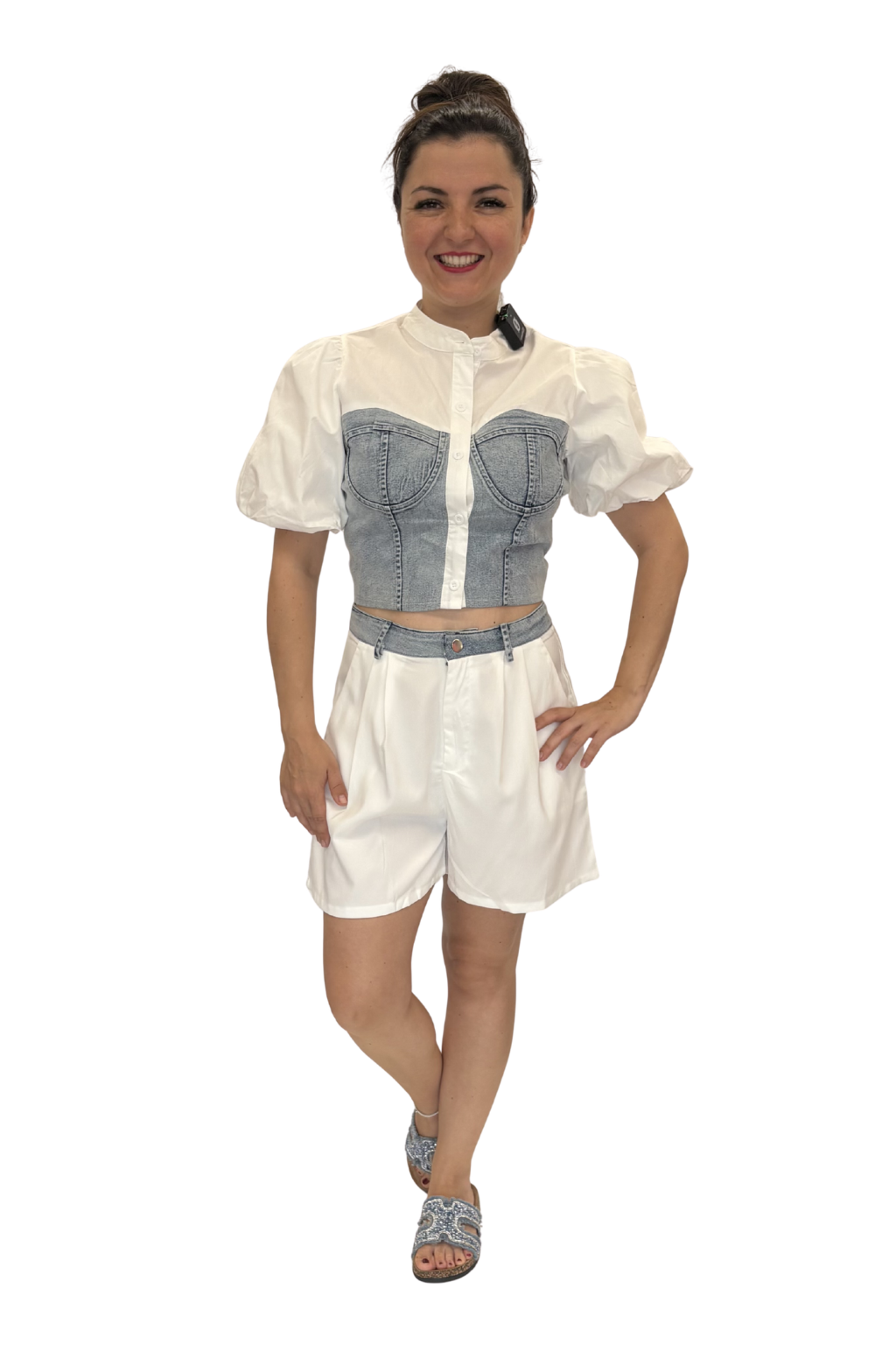 Jeans-Set mit Puffärmeln, Gr. 36-40