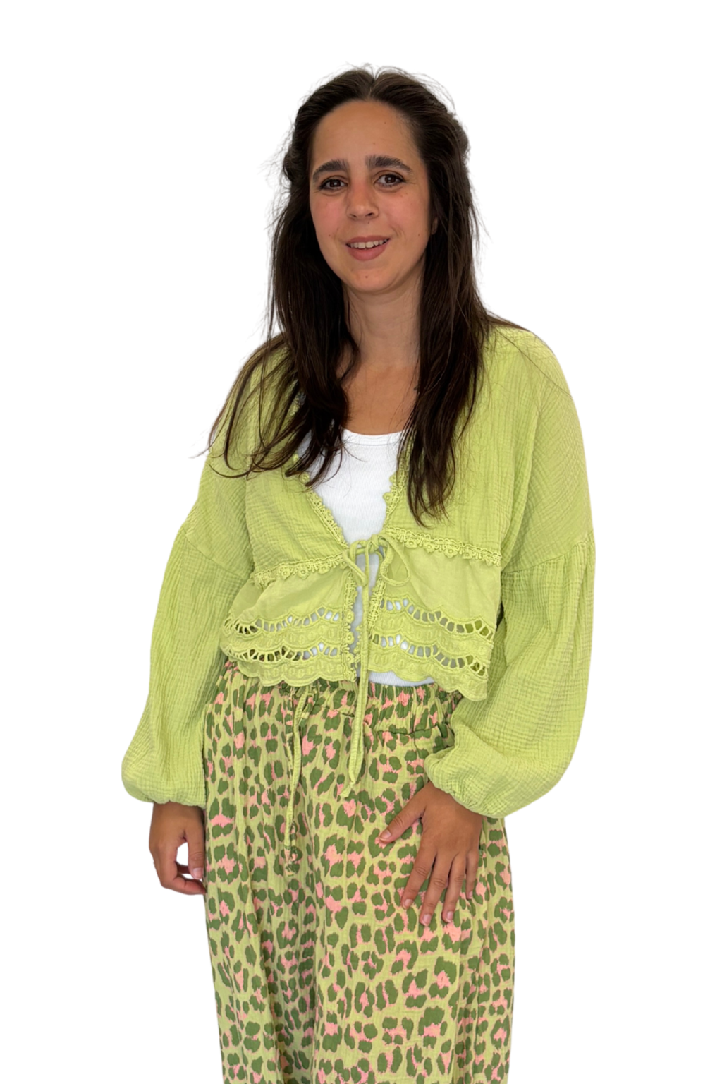 Musselin-Cardigan „Ibiza“ apfelgrün, Gr. 34-42