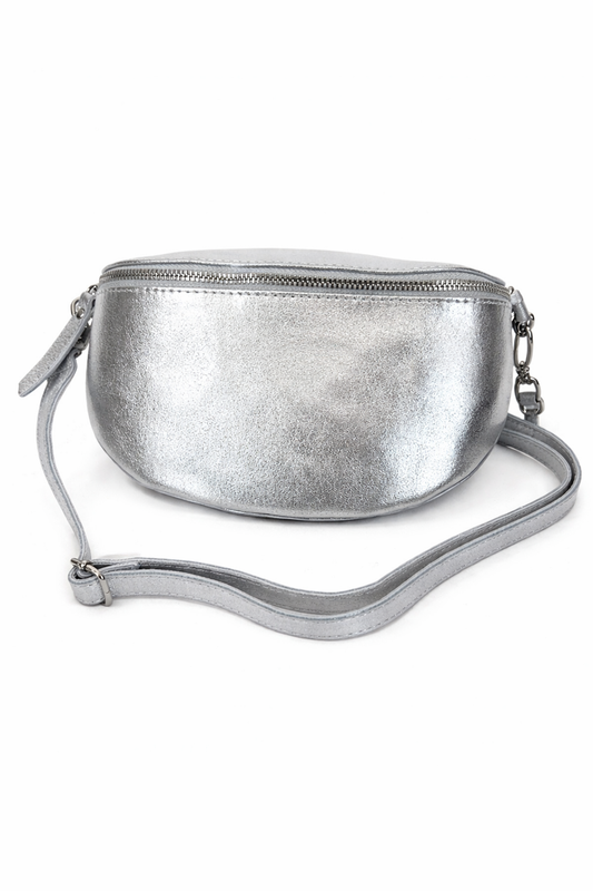 Leder-Bauchtasche silber