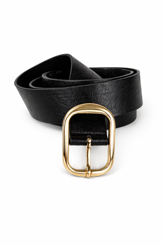 Gürtel schwarz goldene Schnalle, 85 cm-105 cm