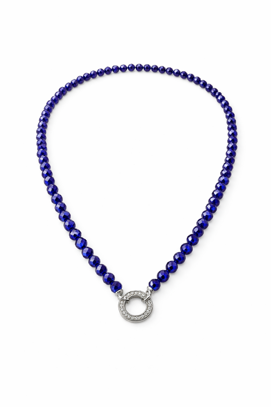 Serenza Halskette mit blauen Facettperlen & Zirkonia Ring-Anhänger