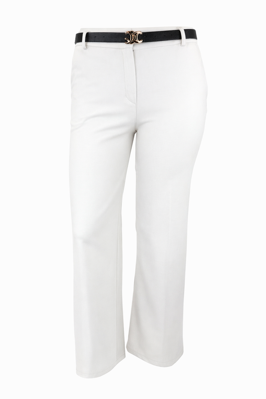 Elegante Stoffhose mit Gürtel wollweiß, Gr. 36-44