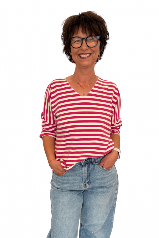 Shirt „Sunset Stripes“ weiß/beere, Gr. 38-44