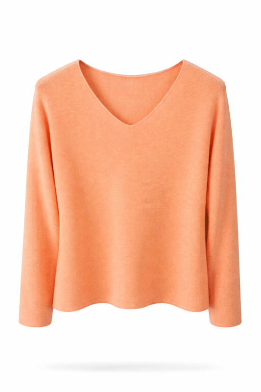 Pullover V-Ausschnitt apricot, Gr. 36-44